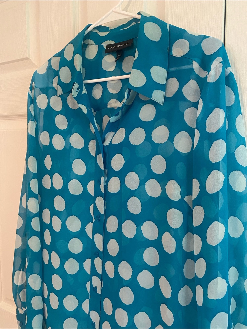 Lane Bryant 14/16 Plus 1X Chiffon Polka Dot Button down Blouse cottagecore